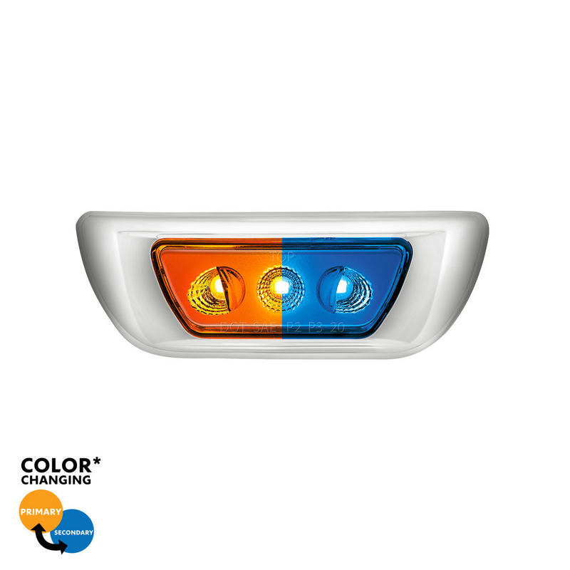 United Pacific 3 LED Double Fury Cab Light For 2013-2021 Kenworth T680 & 2012-2021 Peterbilt 579-Amber & Blue LED 36142