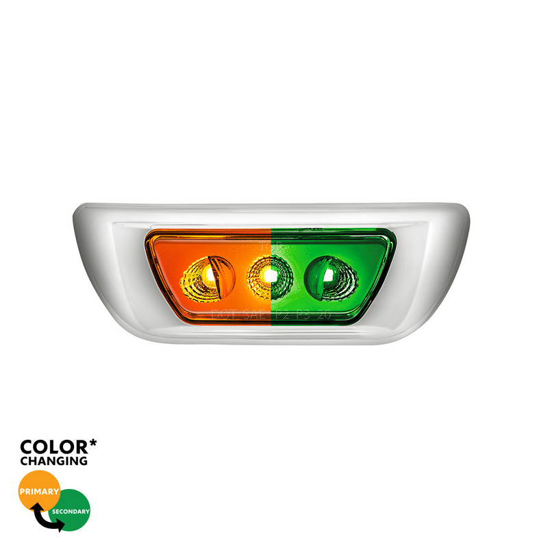 United Pacific 3 LED Double Fury Cab Light For 2013-2021 Kenworth T680 & 2012-2021 Peterbilt 579-Amber & Green LED 36143
