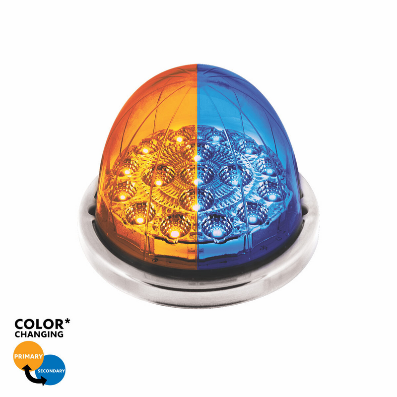 United Pacific 17 LED Watermelon Dual Function Double Fury Light Flush Mount Kit With Low Profile SS Bezel-Amber & Blue LED 36202