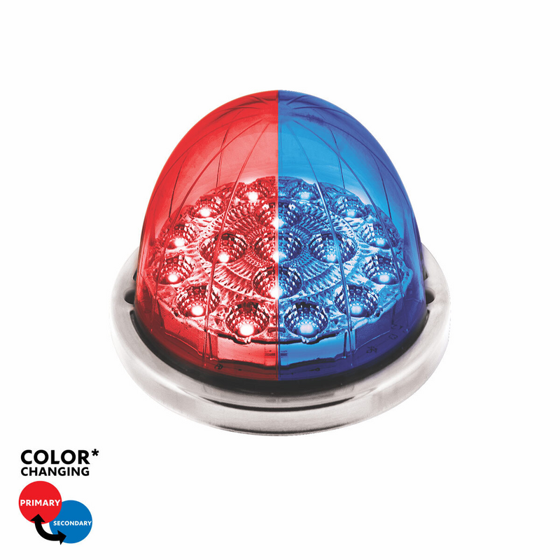 United Pacific 17 LED Watermelon Dual Function Double Fury Light Flush Mount Kit With Low Profile SS Bezel-Red & Blue LED 36207