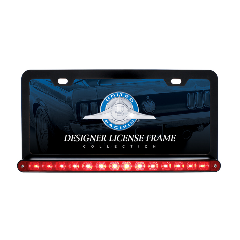 United Pacific Black License Plate Frame With 14 LED 12" Light Bar Red LED/Red Lens 36473