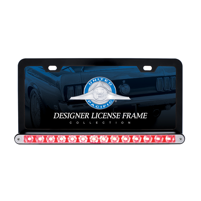 United Pacific Black License Plate Frame With 14 LED 12" Light Bar Red LED/Clear Lens 36475