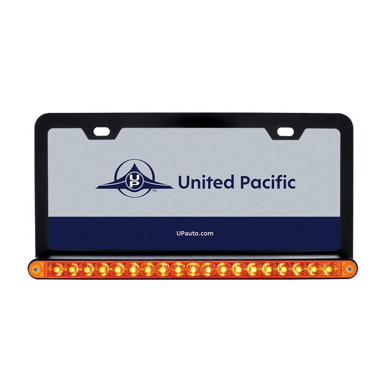 United Pacific Black License Plate Frame With 19 LED 12" Reflector Light Bar Amber LED/Amber Lens 36476