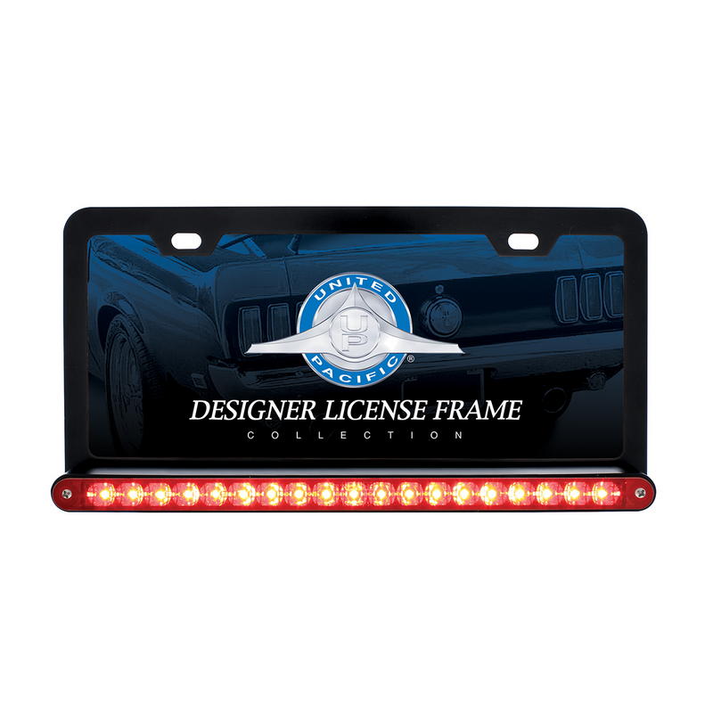 United Pacific Black License Plate Frame With 19 LED 12" Reflector Light Bar Red LED/Red Lens 36477