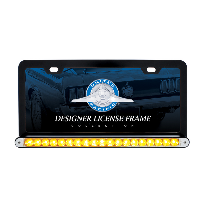 United Pacific Black License Plate Frame With 19 LED 12" Reflector Light Bar Amber LED/Clear Lens 36478