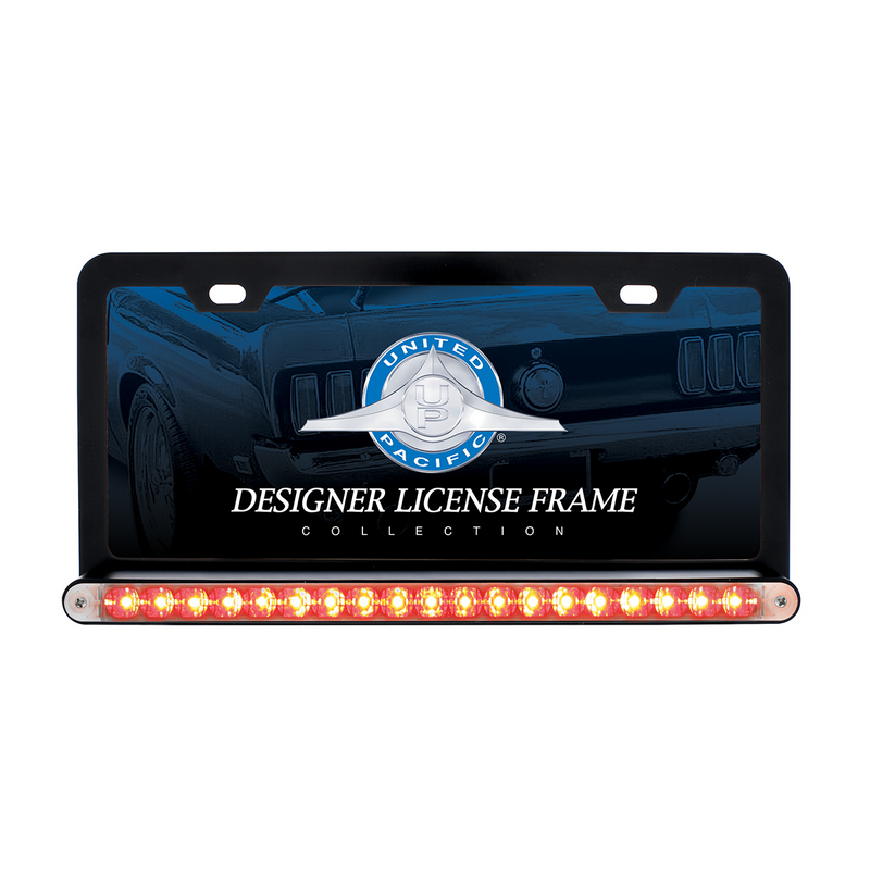 United Pacific Black License Plate Frame With 19 LED 12" Reflector Light Bar Red LED/Clear Lens 36479