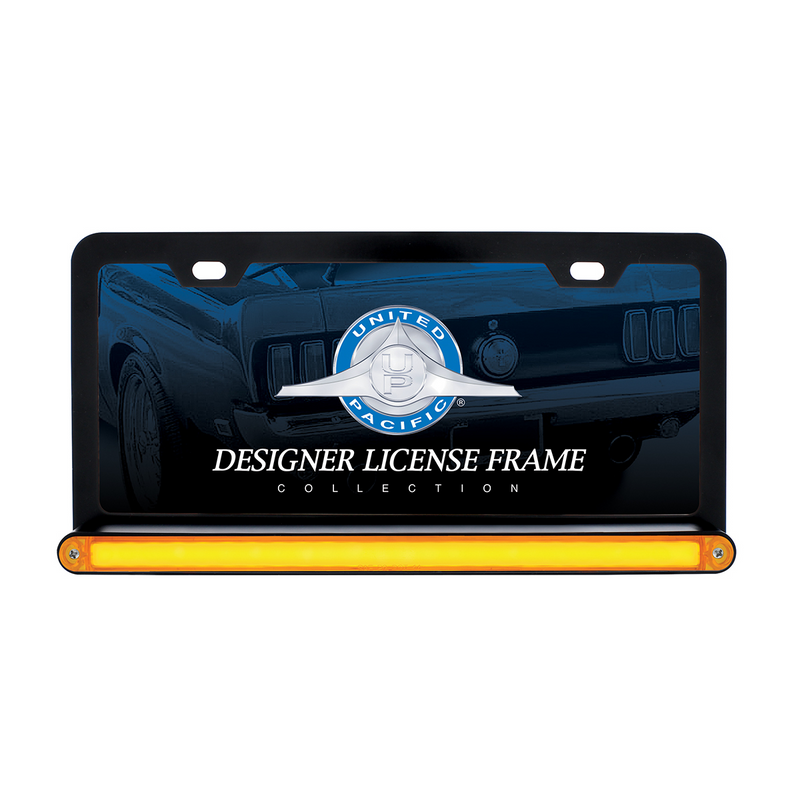 United Pacific Black License Plate Frame With 24 LED 12" GloLight Bar Amber LED/Amber Lens 36480