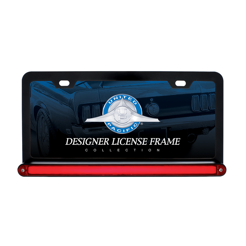 United Pacific Black License Plate Frame With 24 LED 12" GloLight Bar Red LED/Red Lens 36481