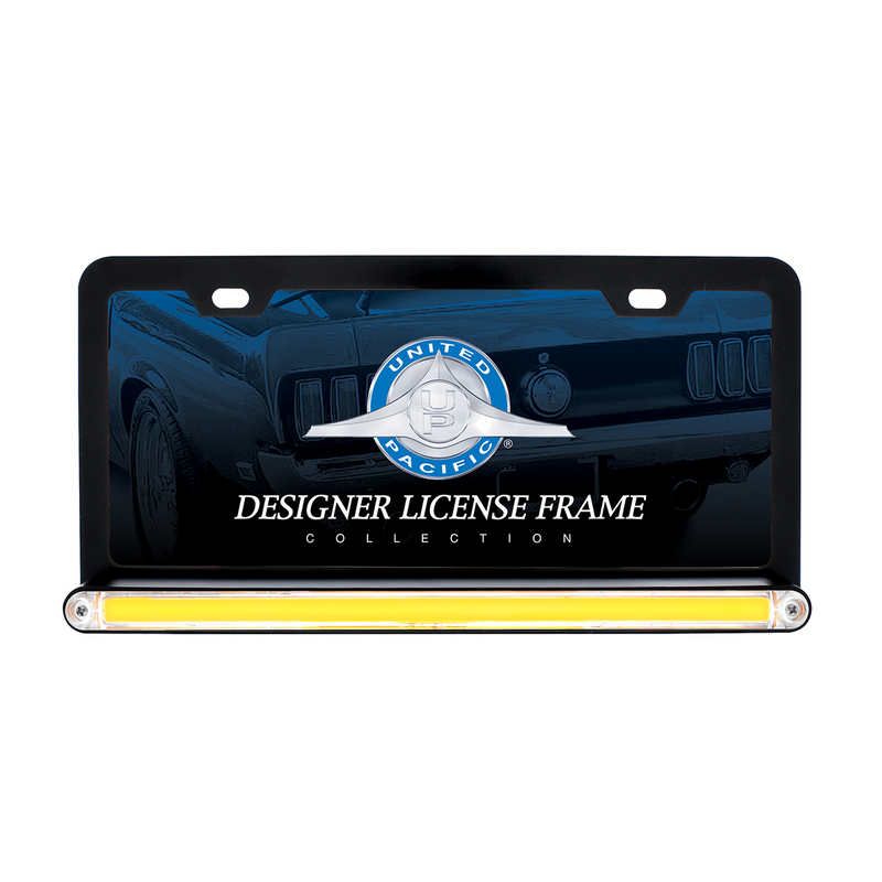 United Pacific Black License Plate Frame With 24 LED 12" GloLight Bar Amber LED/Clear Lens 36482