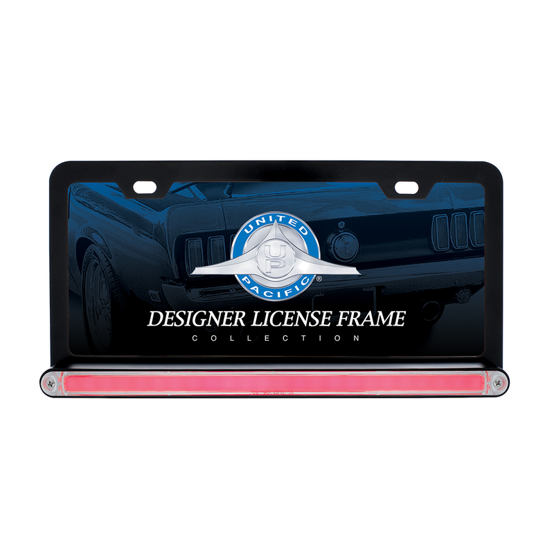 United Pacific Black License Plate Frame With 24 LED 12" GloLight Bar Red LED/Clear Lens 36483