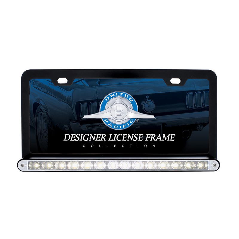 United Pacific Black License Plate Frame With 14 LED 12" Light Bar White LED/Clear Lens 36496