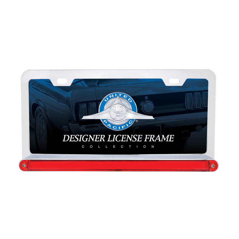 United Pacific Chrome License Plate Frame With 24 LED 12" GloLight Bar Red LED/Red Lens 36497