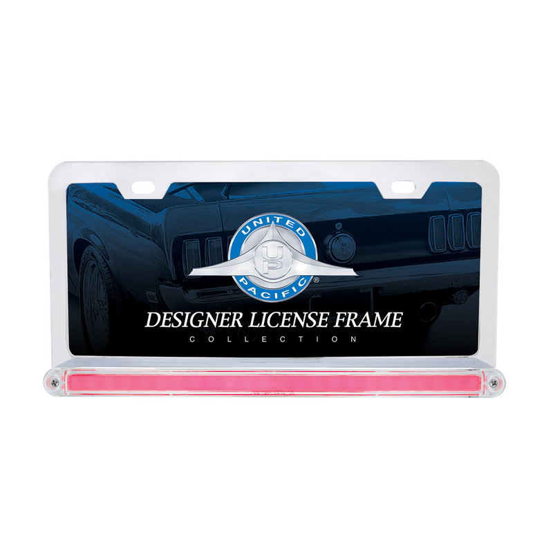 United Pacific Chrome License Plate Frame With 24 LED 12" GloLight Bar Red LED/Clear Lens 36498