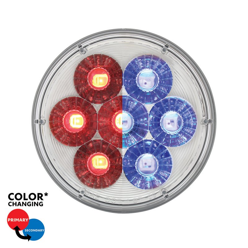 United Pacific 14 LED 4" Round Double Fury Light (Stop, Turn & Tail) Red & Blue LED/Clear Lens 36529