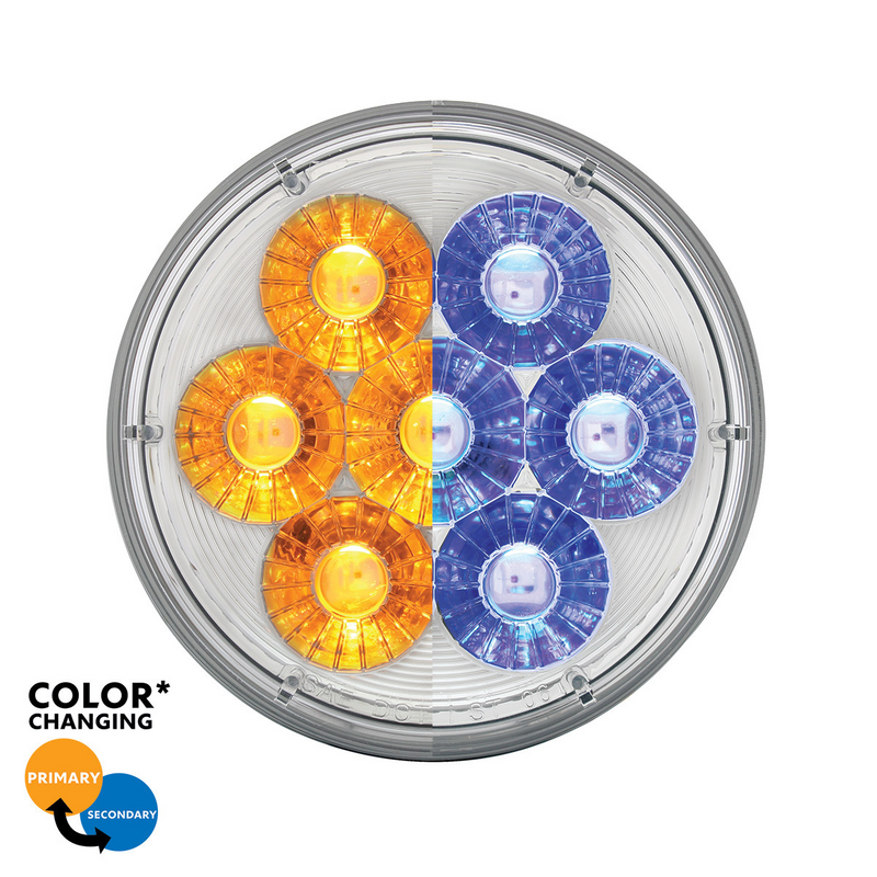 United Pacific 14 LED 4" Round Double Fury Light (Turn Signal) Amber & Blue LED/Clear Lens 36531