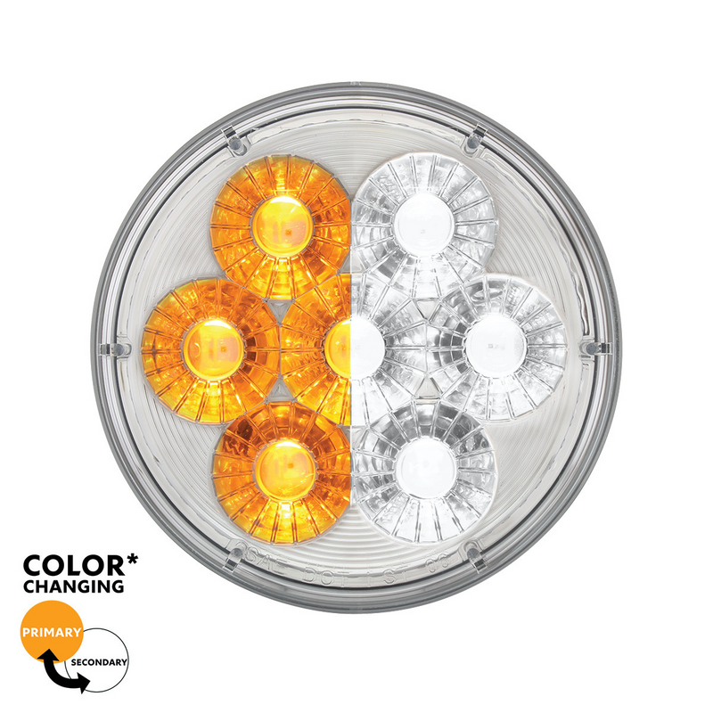 United Pacific 14 LED 4" Round Double Fury Light (Turn Signal) Amber & White LED/Clear Lens 36532
