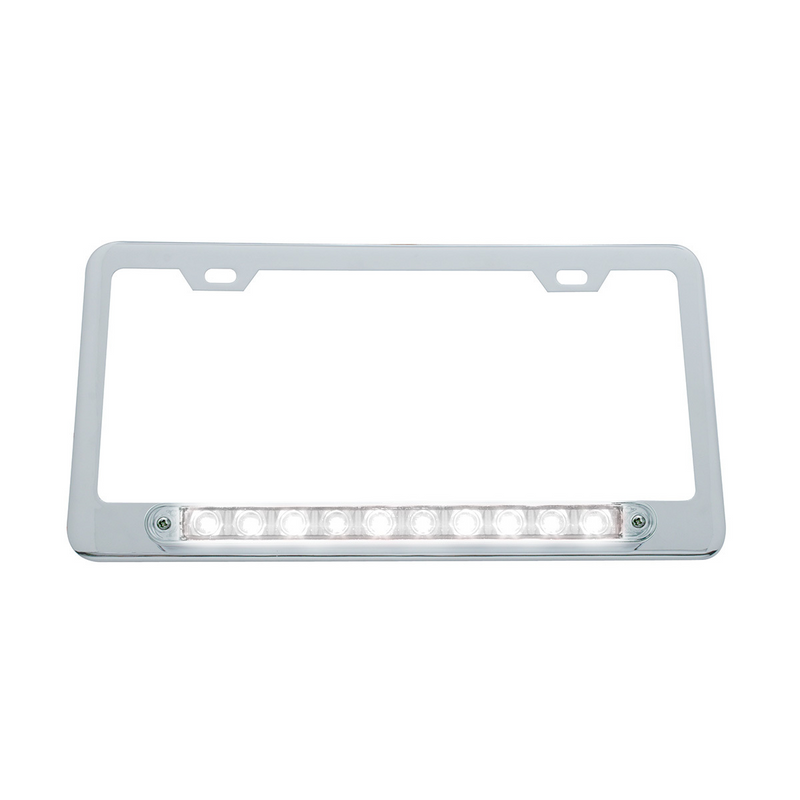 United Pacific Chrome License Plate Frame With 10 LED 9" Light Bar White LED/Clear Lens 36541