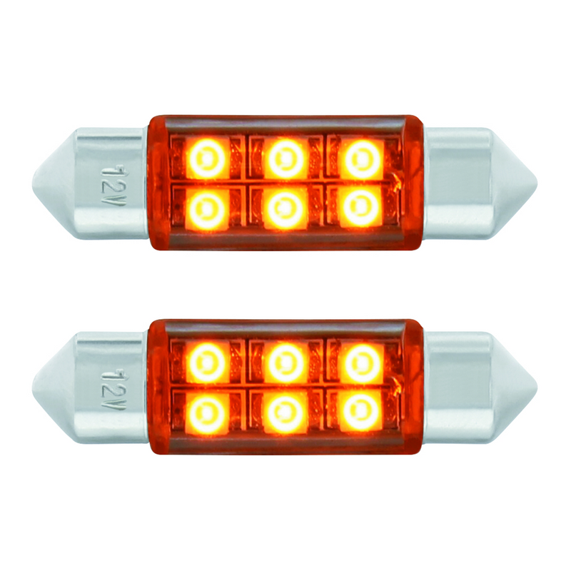 United Pacific 6 SMD High Power Micro LED 6418/6461-36mm Dome Light Bulb Amber (2-Pack) 36591