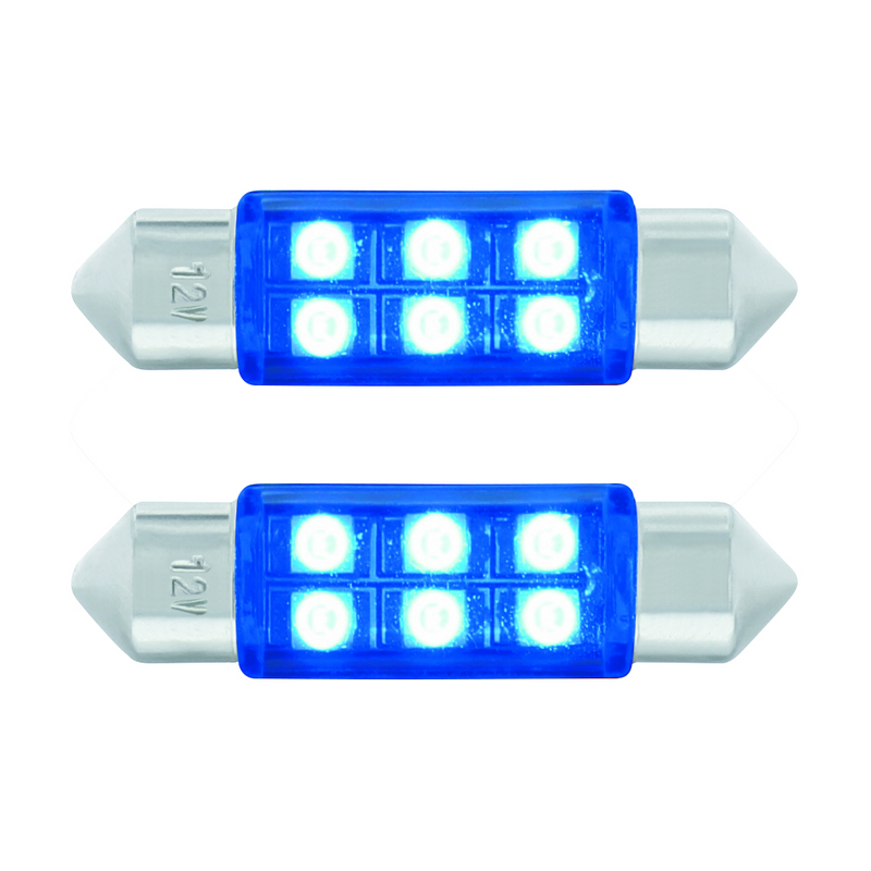 United Pacific 6 SMD High Power Micro LED 6418/6461-36mm Dome Light Bulb Blue (2-Pack) 36592
