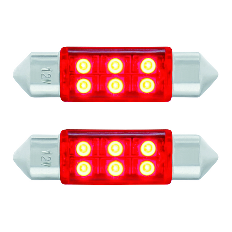 United Pacific 6 SMD High Power Micro LED 6418/6461-36mm Dome Light Bulb Red (2-Pack) 36593