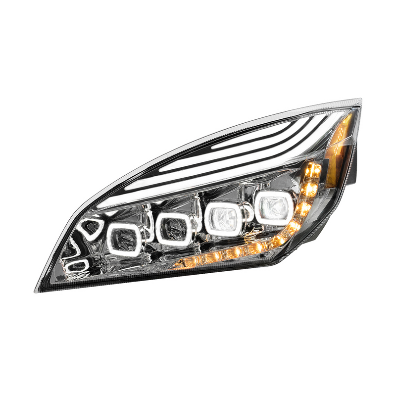 United Pacific Chrome Quad-LED Headlight With LED DRL & Seq. Signal For 2018-2024 Freightliner Cascadia Driver 36724