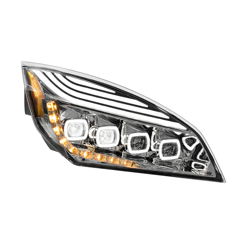 United Pacific Chrome Quad-LED Headlight With LED DRL & Seq. Signal For 2018-2024 Freightliner Cascadia Passenger 36725