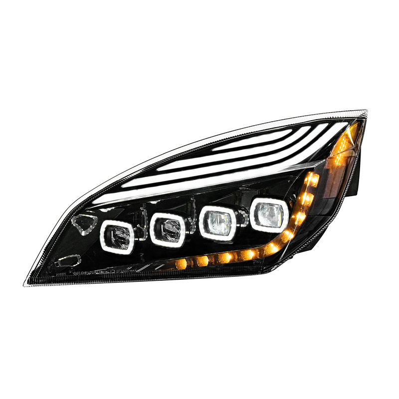 United Pacific Black Quad-LED Headlight With LED DRL & Seq. Signal For 2018-2024 Freightliner Cascadia Driver 36726