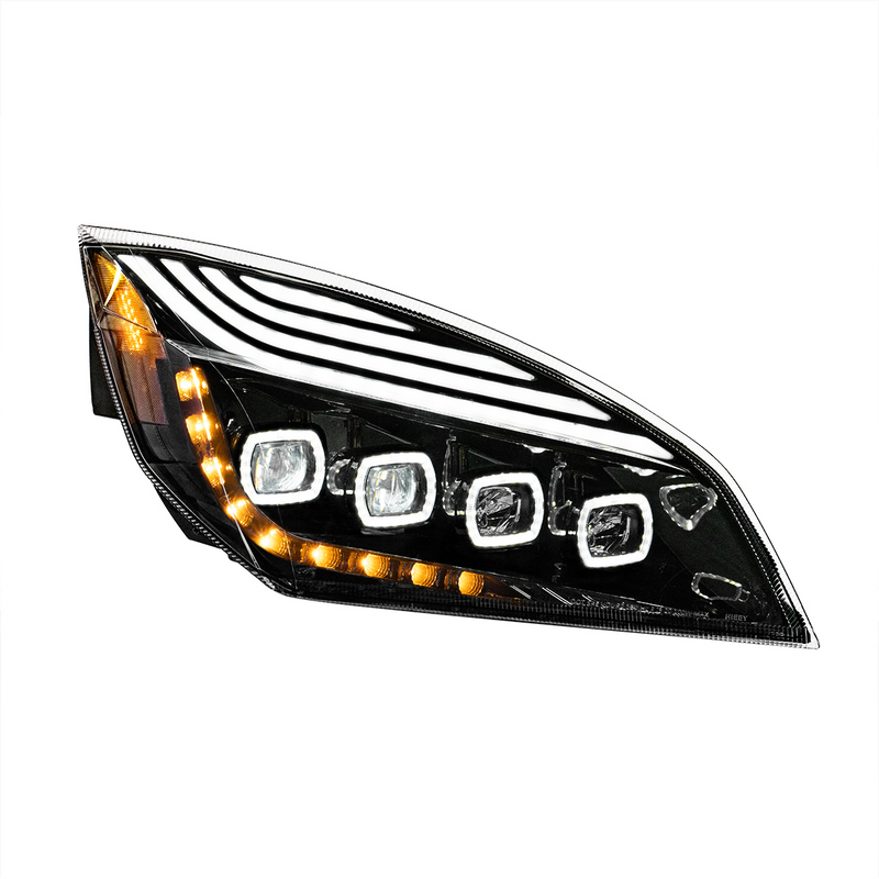 United Pacific Black Quad-LED Headlight With LED DRL & Seq. Signal For 2018-2024 Freightliner Cascadia Passenger 36727