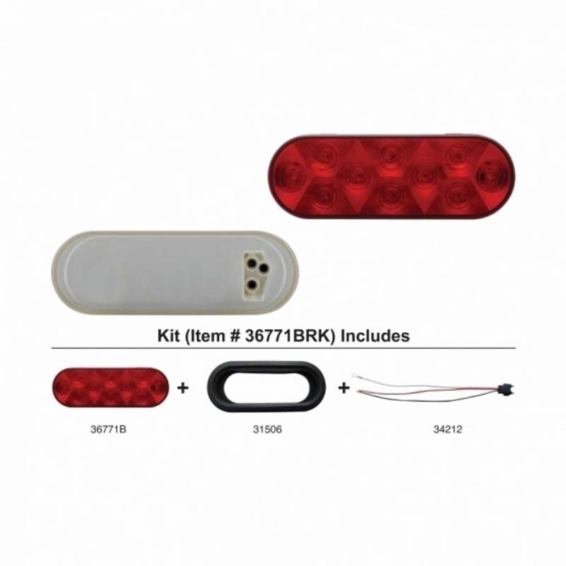 United Pacific 10 LED 6" Oval Stop/Turn/Tail Light Kit Red LED/Red Lens 36771BRK