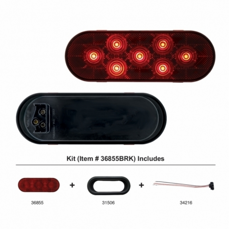 United Pacific 7 LED Oval Light Kit (Stop, Turn & Tail) Red LED/Red Lens 36855BRK