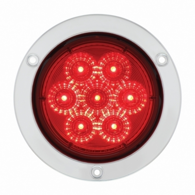 United Pacific 7 LED 4" Round SS Flange Light (Stop, Turn & Tail) Red LED/Red Lens 36913