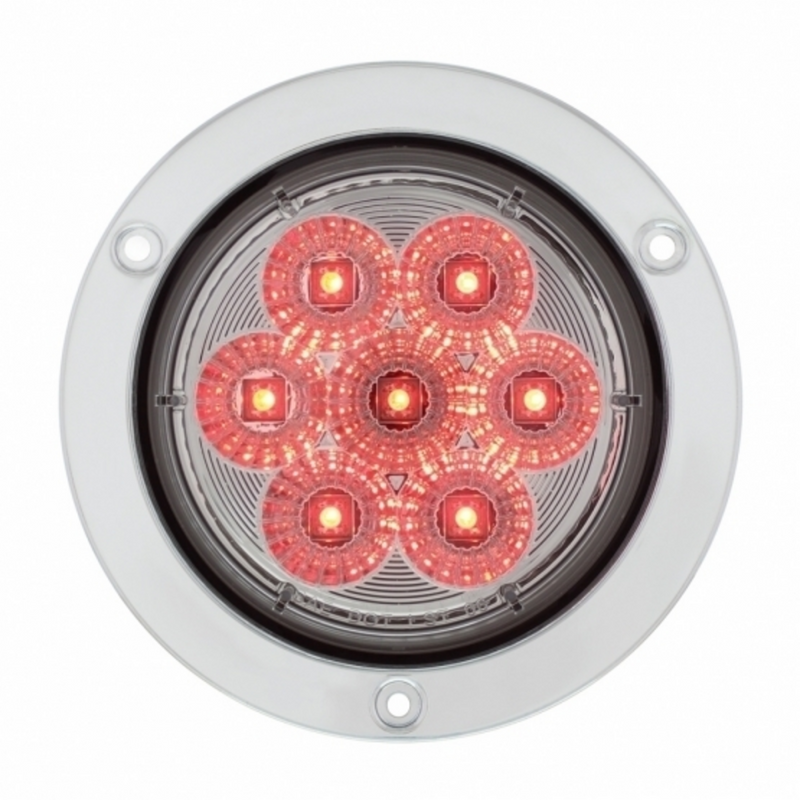 United Pacific 7 LED 4" Round SS Flange Light (Stop, Turn & Tail) Red LED/Clear Lens 36914