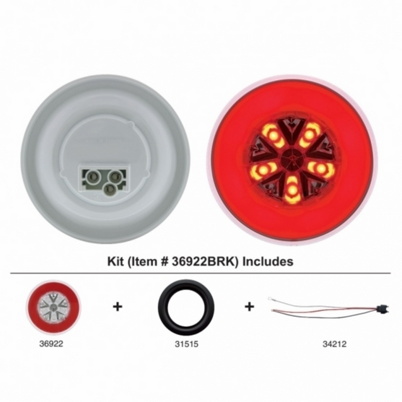 United Pacific 18 LED 4" Round GloLight Kit (Stop, Turn & Tail) Red LED/Red Lens (Each) 36922BRK