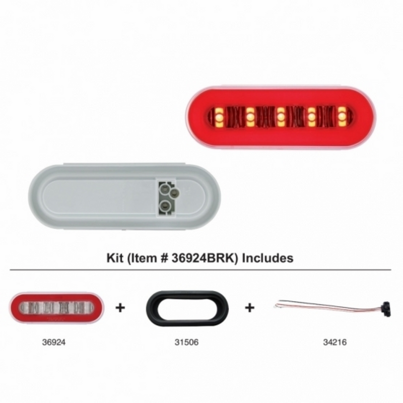 United Pacific 22 LED 6" Oval GloLight Kit With Divider Bar Inner Design (Stop, Turn & Tail) Red LED/Red Insert (Each) 36924BRK