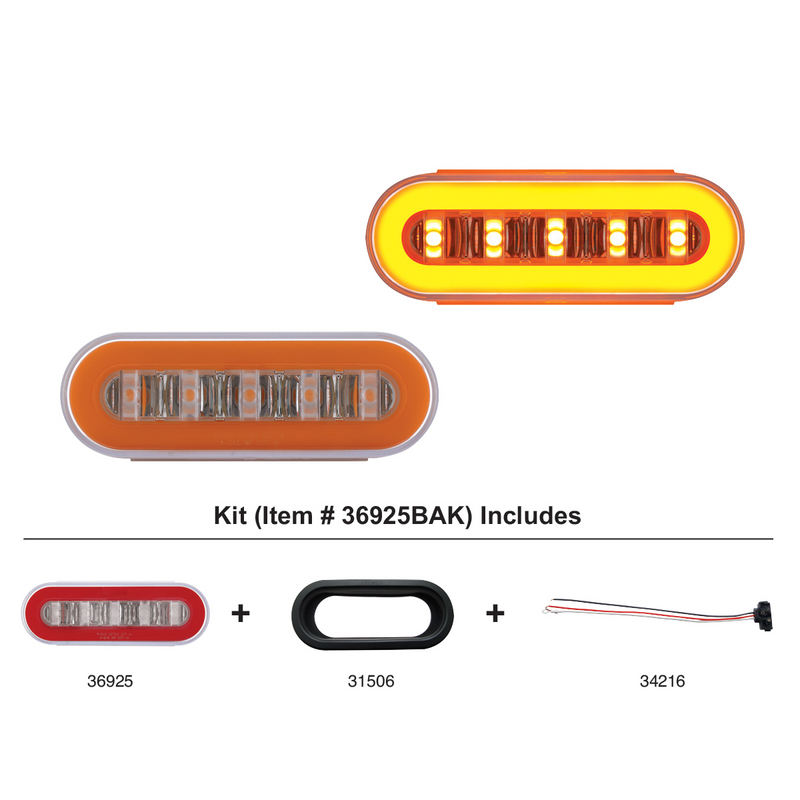 United Pacific 22 LED 6" Oval Clear Lens With Halo Insert GloLight Light Kit Amber LEDs/Amber Insert (Each) 36925BAK