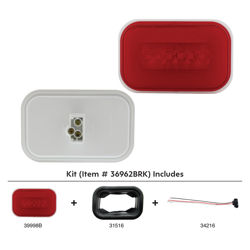 United Pacific 14 LED Rectangular GloLight Kit (Stop, Turn & Tail) Red LED/Red Lens 36962BRK