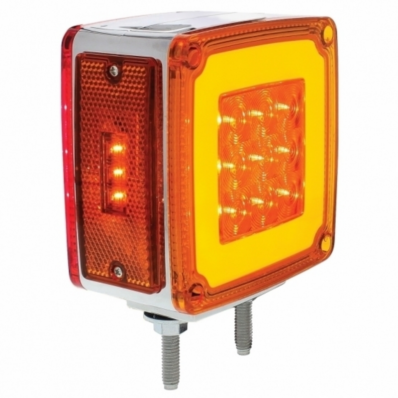 United Pacific 53 LED Double Stud Double Face GloLight With Side Marker (Turn Signal) Passenger Amber & Red LED/Amber & Red 37125