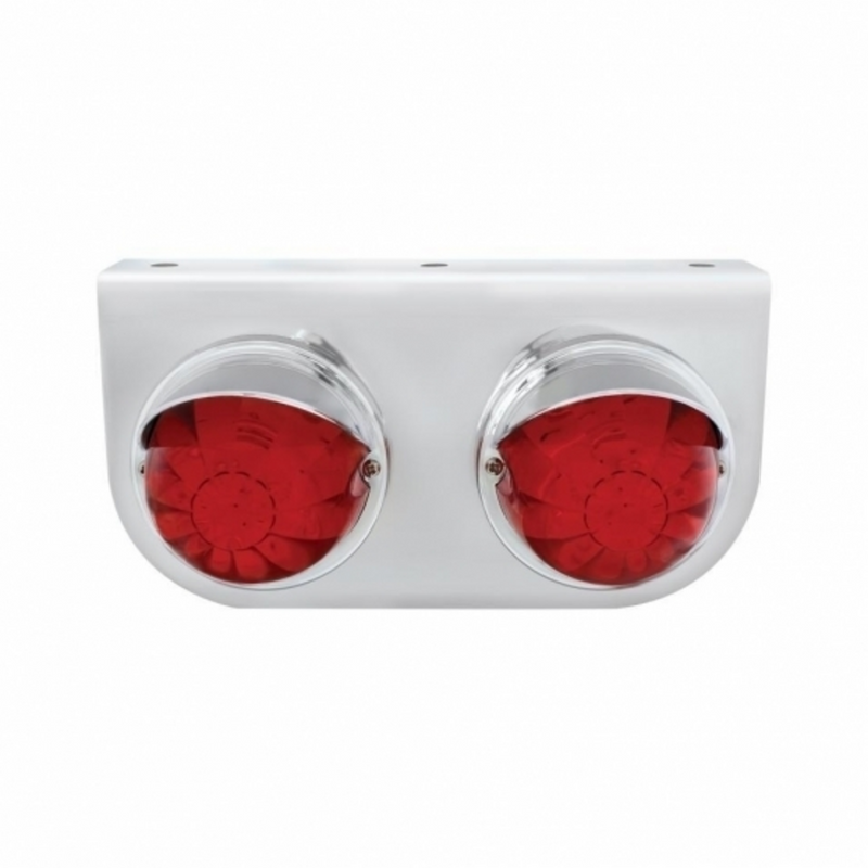 United Pacific Stainless Light Bracket With 2X 17 LED Watermelon Lights & Visors Red LED/Red Lens 37262