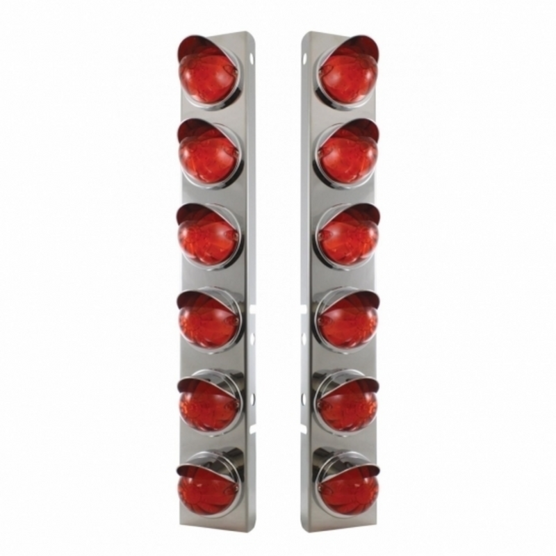 United Pacific SS Front Air Cleaner Bracket With 12X 17 LED Watermelon Lights & Visors For Peterbilt-Amber LED/Dark Amber Len 37294