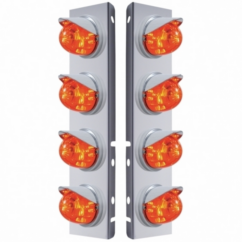 United Pacific SS Front Air Cleaner Bracket With 8X 17 LED Watermelon Lights & Visors For Peterbilt-Amber LED/Dark Amber Lens 37295