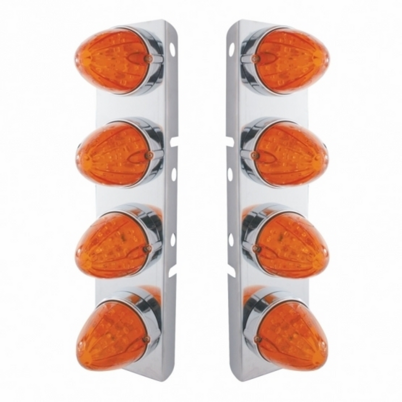 United Pacific SS Front Air Cleaner Bracket With 8X 19 LED Watermelon Lights & Bezels For Peterbilt-Amber LED/Dark Amber Lens 37297
