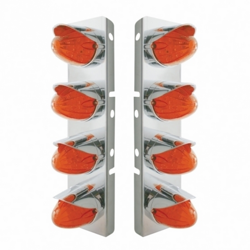 United Pacific SS Front Air Cleaner Bracket With 8X 19 LED Watermelon Lights & Visors For Peterbilt-Amber LED/Dark Lens 37299