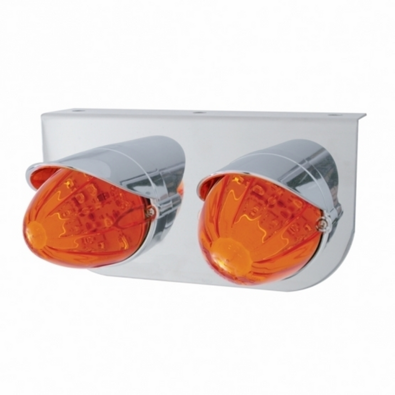 United Pacific Stainless Light Bracket With 2X 19 LED Watermelon Lights & Visors Amber LED/Dark Amber Lens 37304
