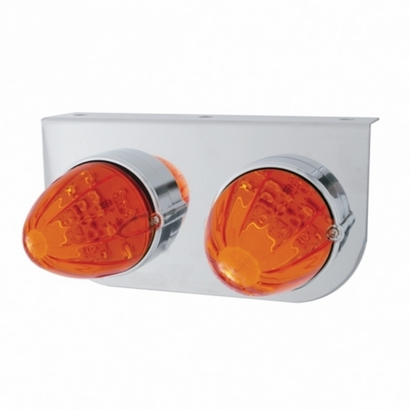 United Pacific Stainless Light Bracket With 2X 19 LED Bullet Style Grakon 1000 Lights Amber LED/Dark Amber Lens 37305