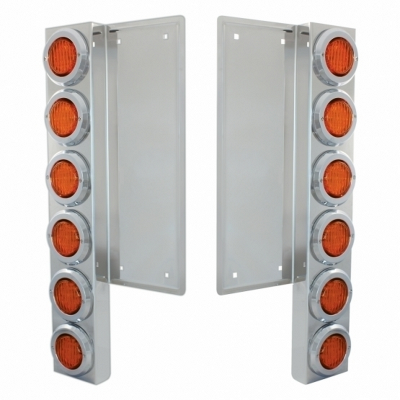 United Pacific FL SS Front Air Cleaner Bracket W/12X 9 LED 2" Lights & Bezels -Amber LED & Lens 37322