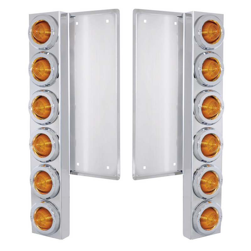 United Pacific FL SS Front Air Cleaner Bracket W/12X 9 LED 2" Beehive Lights & Bezels -Amber LED & Lens 37323