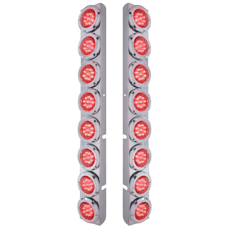 United Pacific Stainless Rear Air Cleaner Bracket With 16X 9 LED 2" Lights & Bezels For Peterbilt- Red LED/Red Lens 37330