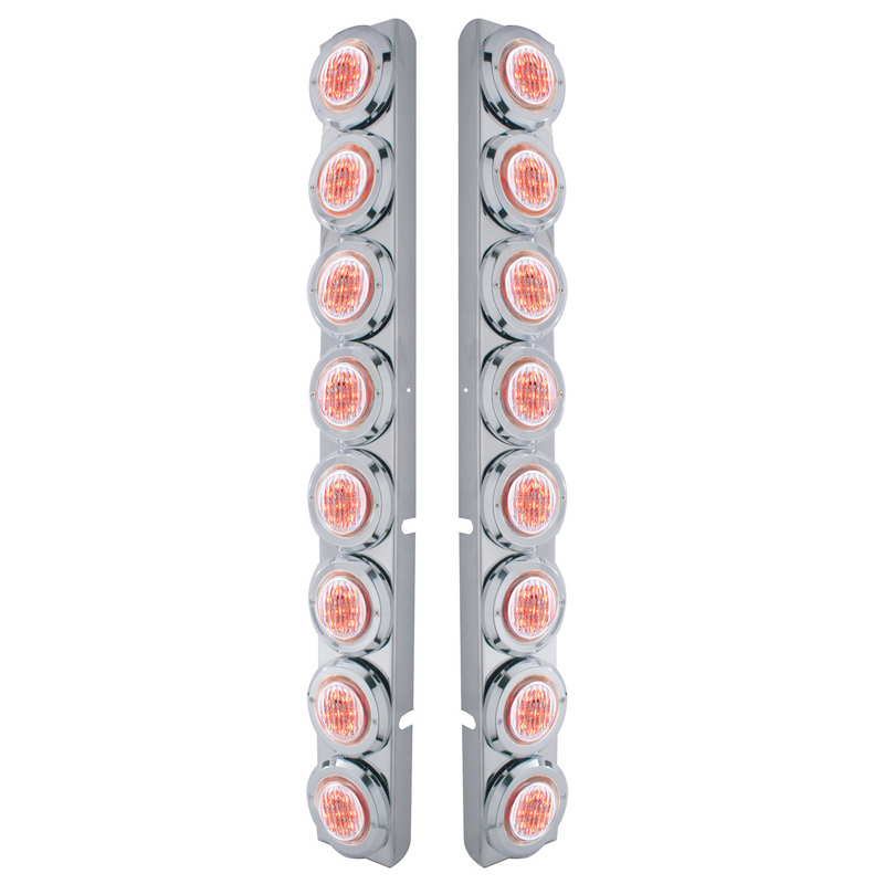 United Pacific SS Rear Air Cleaner Bracket With 16X 9 LED 2" Lights & Bezels For Peterbilt-Red LED/Clear Lens 37332