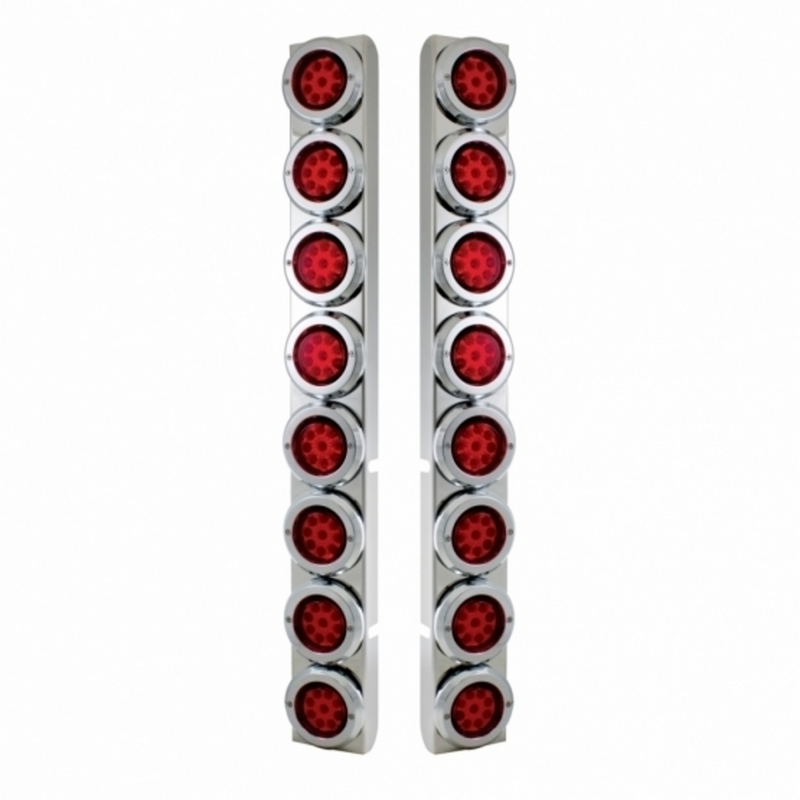 United Pacific SS Rear Air Cleaner Bracket With 16X 9 LED 2" Reflector Lights & Bezels For Peterbilt-Red LED & Lens 37334