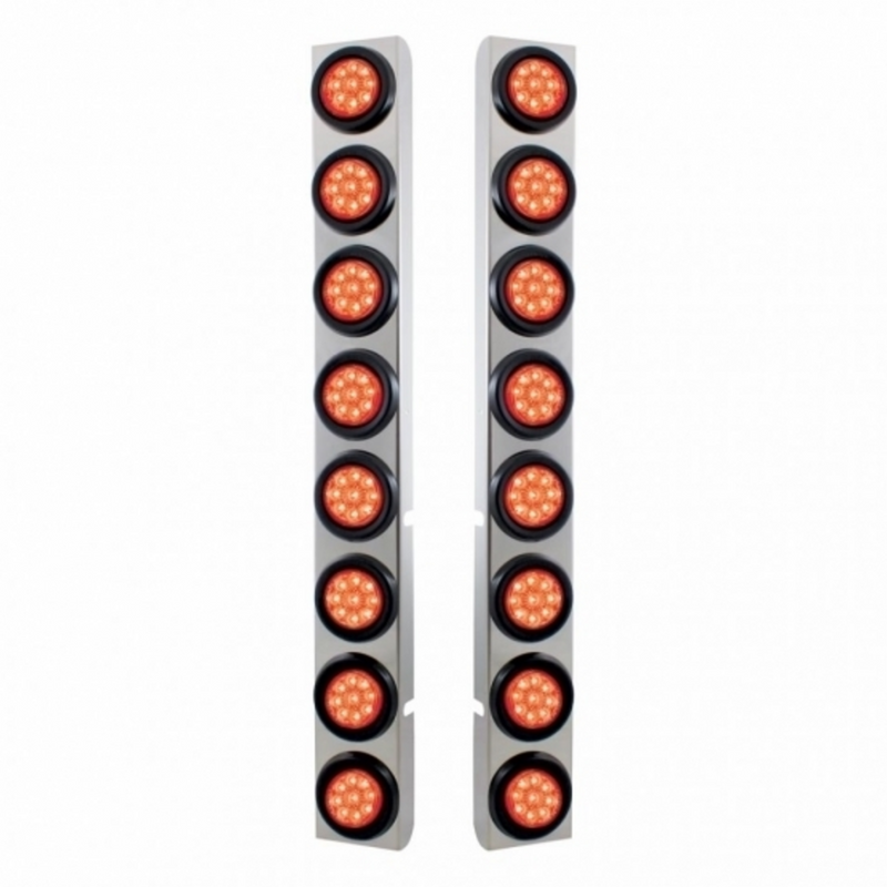 United Pacific SS Rear Air Cleaner Bracket With 16X 9 LED 2" Reflector Lights For Peterbilt-Red LED & Lens 37335
